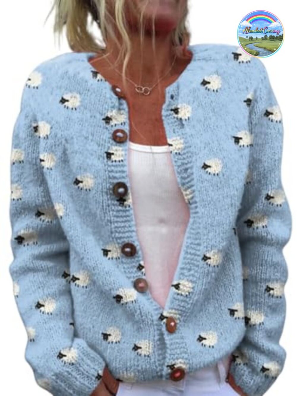 Women's Funny Sheep Lover Long Sleeve Button Knit Cardigan Sweater